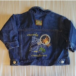 Vintage 90's Denim Crawly Creatures Bug Jean Embroidered Jacket Sz 18 Month